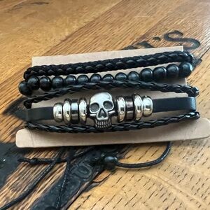 Men’s 3Pcs Skull Leather Bracelets, NWT